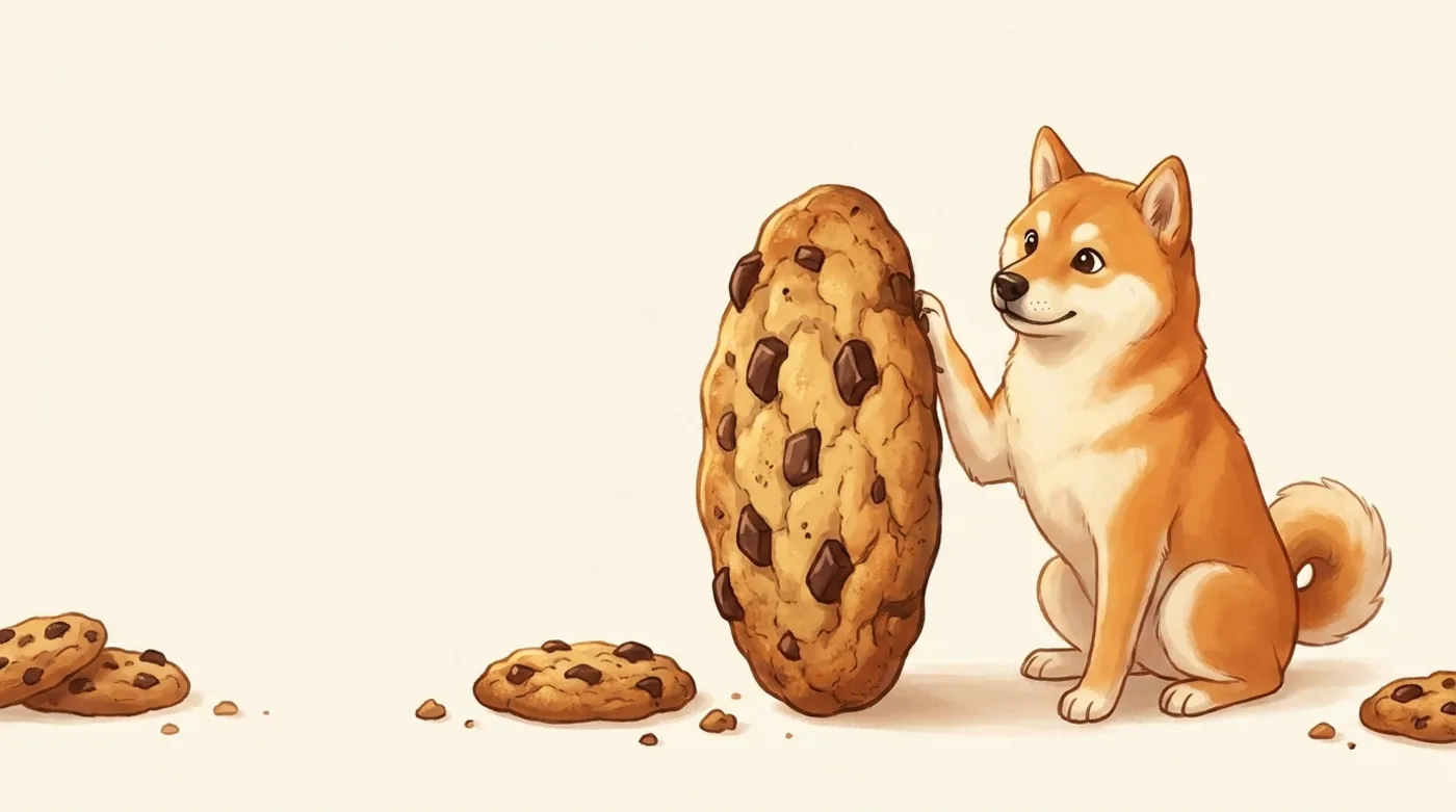 Kaiju sitting beside an enormous thick cookie, one paw held up against it